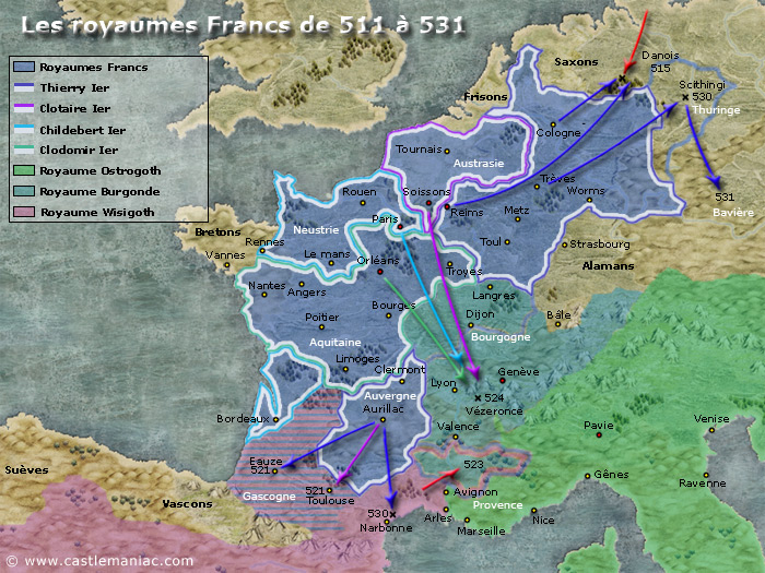 Les royaumes francs de 511 à 531