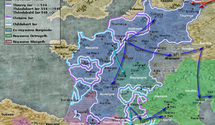 Les royaumes francs de 532 à 554