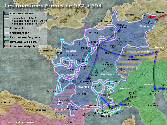 Les royaumes francs de 532 à 554